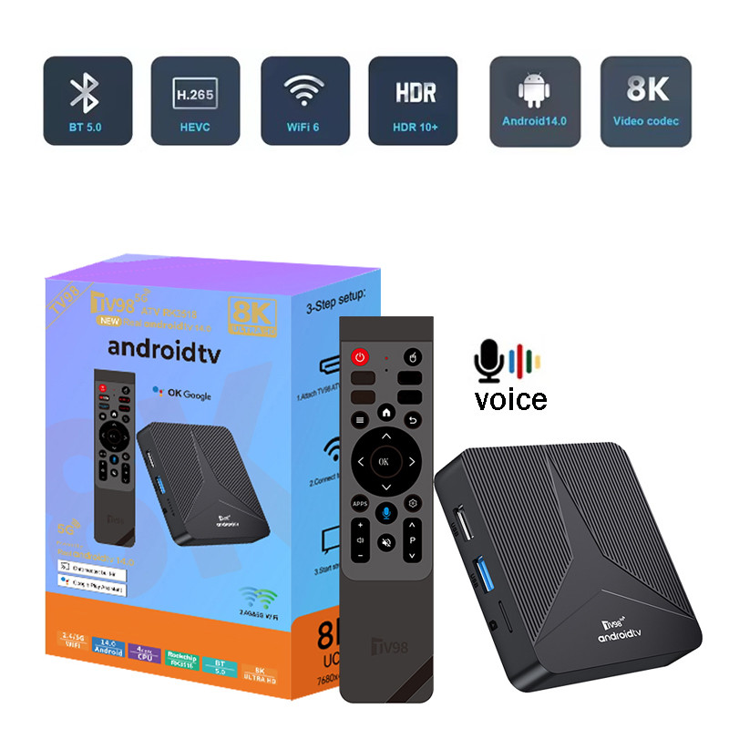 BARU TV98 ATV RK3518 TV Box Wifi6 BT5.0 8K 4K HD Voice remote Smart 4G 5G Android 14 iptv Set Top Bo
