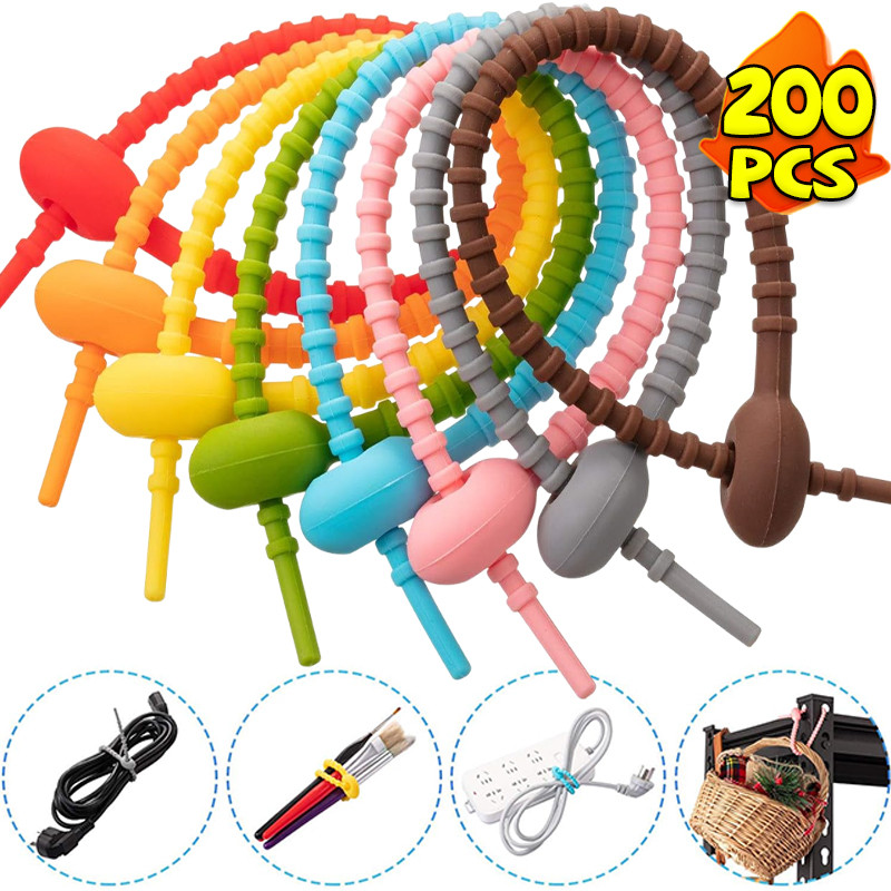 Silicone Tag Ropes Multicolor Cable Wire Organizer Keys Reusable Cable Ties Flexible Cord Organizers