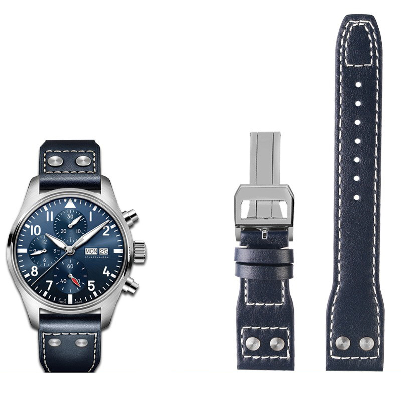 21 22mmHigh Quality Genuine Leather Rivets Watchband Fit For IWC Big Pilot Spitfire TOP GUN Brown