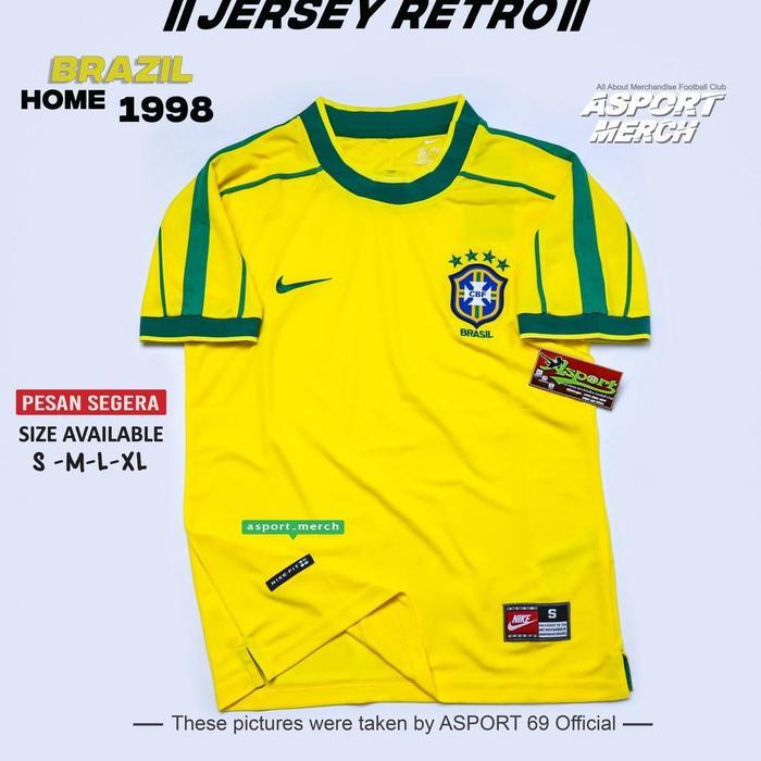 Jersey Bola Brazil Retro Home World Cup 1998 Jersey Brasil Ready Temurah Terlaris Tbk