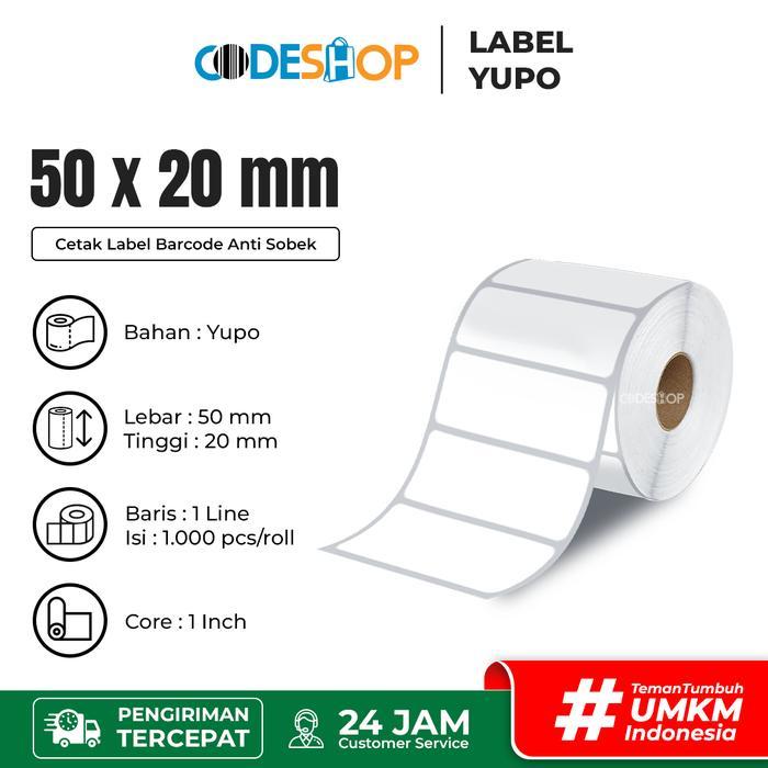 HOT PROMO Label Stiker Yupo 50x20mm / 50x20 / 50 x 20 mm 1 Line 1000 Pcs