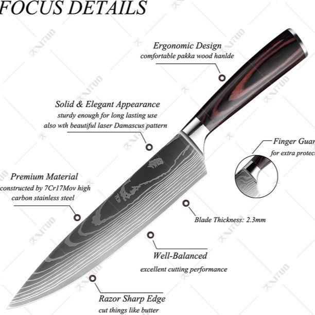 Pisau Dapur Knife Set Chef Damaskus Fungsional Original Pattern