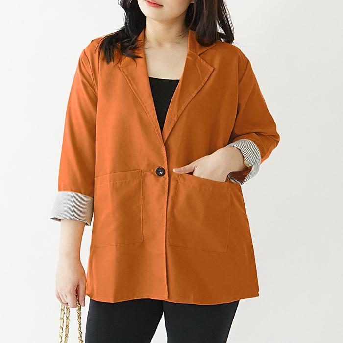 Blazer Casual Jumbo Big Size Wanita / Outer Kantor Kerja Polos Motif Salur