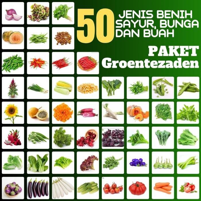 Paket 50 Jenis benih bibit biji sayur, bunga dan buah