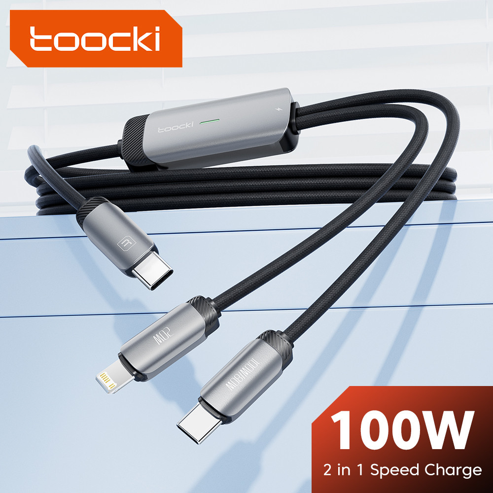 Toocki PD 100W USB C To USB C Cable Fast Charging 2-in-1 USB C To iP Cable For iPhone 14 Pro Max