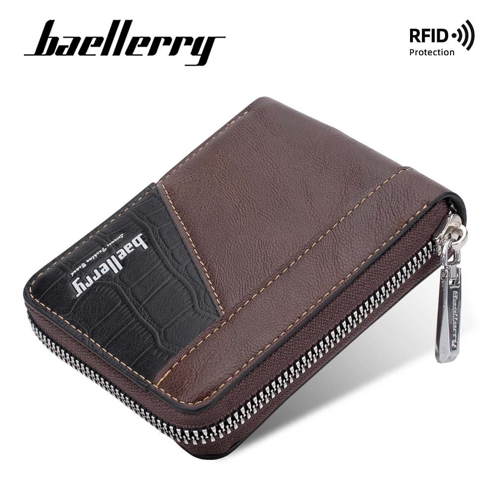 Baellerry Single Color Men's RFID Wallet, Soft PU Leather Compact Short Casual Travel Essential