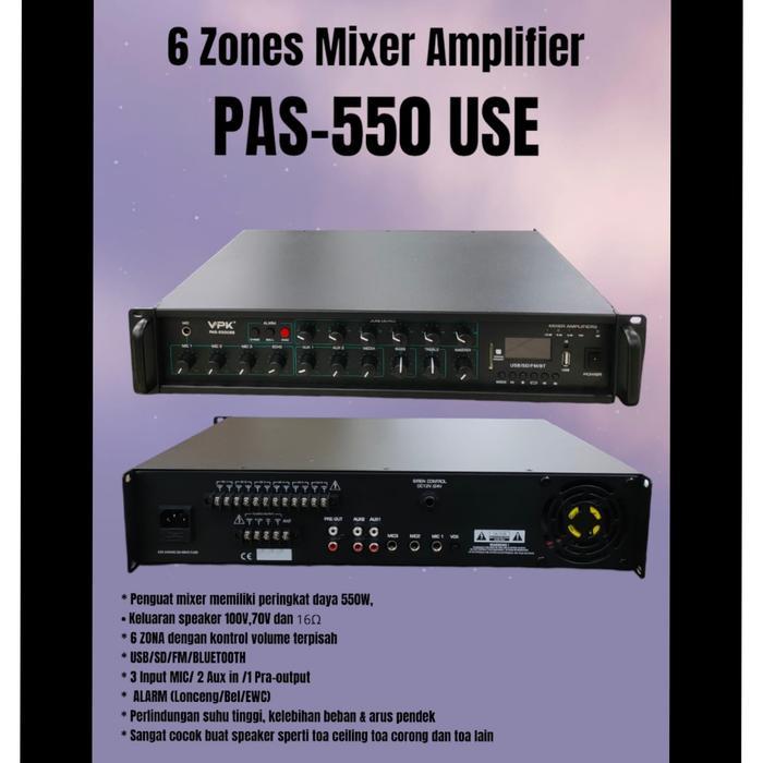 Amplifier Matching VPK PAS 550 USE 550watt 6 Zona USBMP3 / Bluetooth / FM Alarm / Chime / Bell
