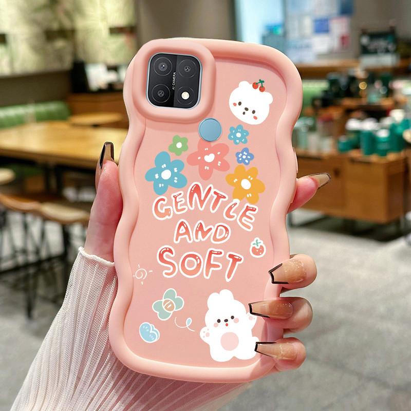 Casing Hp Untuk OPPO A15 A15s A35 4G Case Beruang kelinci bunga lucu Pink Cesing Kasing Macaron warn