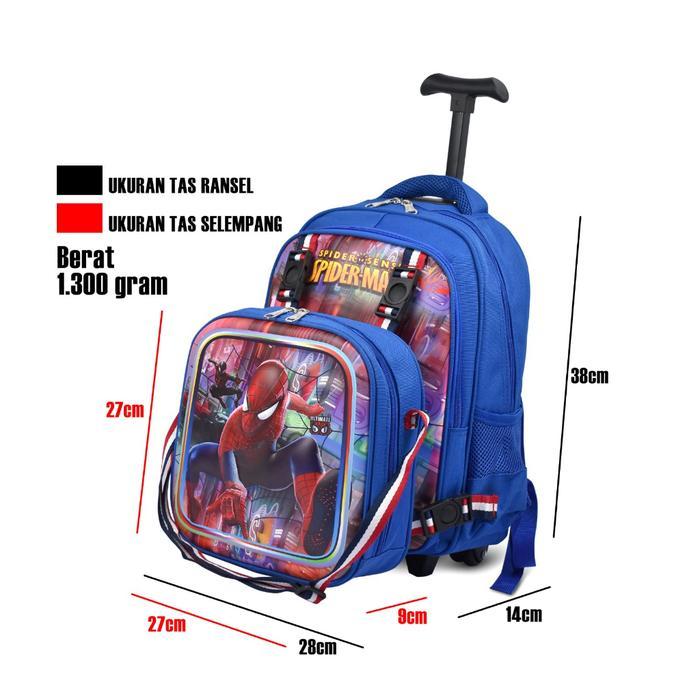 ORIGINAL Tas Trolly 5 Tas Anak Sekolah Set 2 Tas Roda Fashion Tas Dan Selempang Motif Batman,Captain