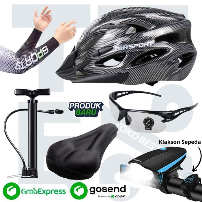 PAKET HELM SEPEDA 6 ITEM HEMAT  HELM, KACAMATA, LAMPU & BEL, SADEL, POMPA DAN MANSET