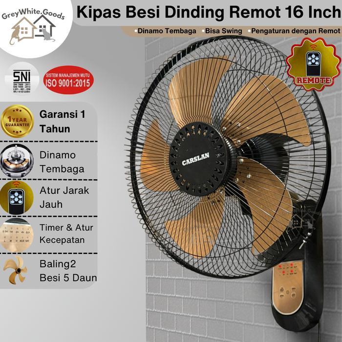 "New" Kipas Dinding Besi Remot 16 Inch JUMBO Kipas Timer Dinding Kipas Besi 5 Baling Bergaransi