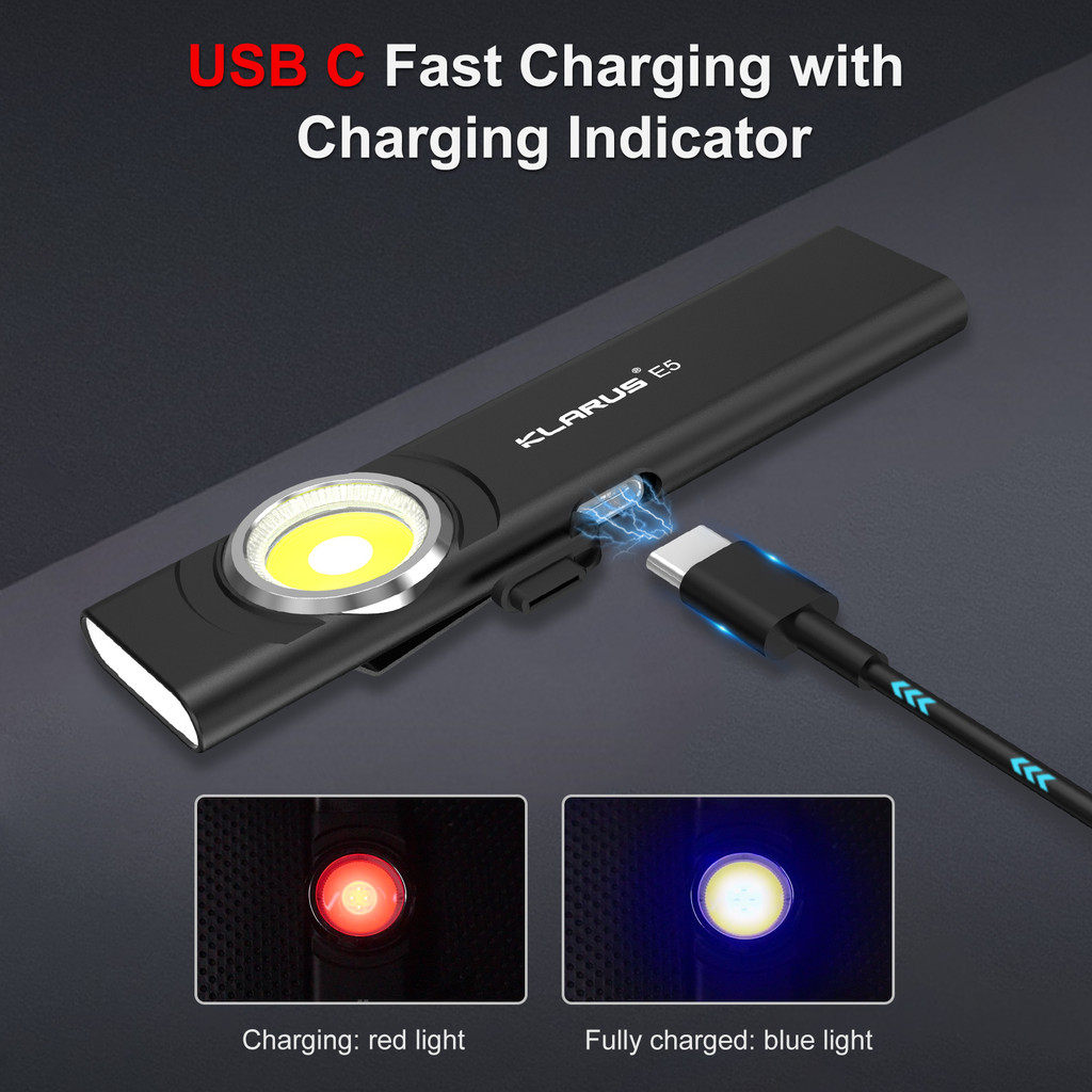 klarus E5 Pocket Flashlight Rechargeable EDC Flashlight, Super Slim 600 Lumens, USB-C Port Source