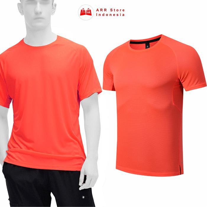 Baju Kaos Olahraga Pria Dry Fit Kaos Olahraga Gym Lari Pria Orange