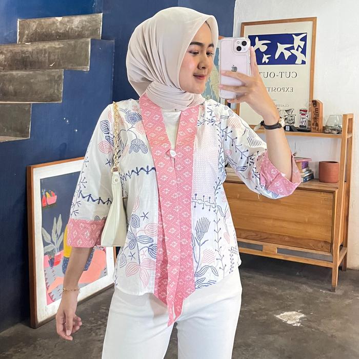 PROMO Blouse Outer Batik COD Kancing 1 untuk Kondangan dan Kerja Baju Katun Pendek Panjang Casual