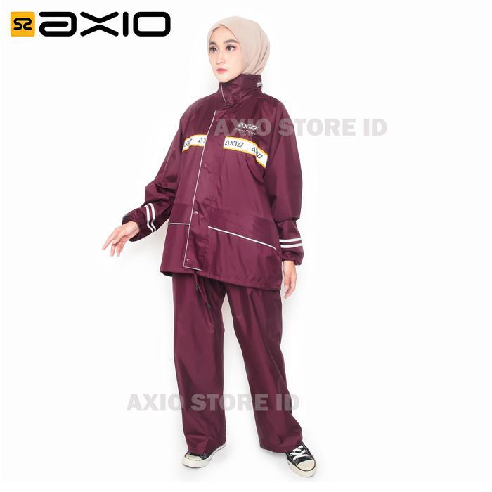 Jas Hujan Wanita Axio Merah Maroon Original Bahan Tebal Anti Bocor Waterproof
