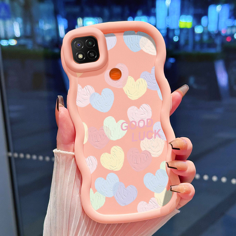 Casing Hp Untuk Xiaomi Redmi 9C NFC 10A POCO C3 C31 Case Hati krim biru muda Cesing Polos Kasing Mac