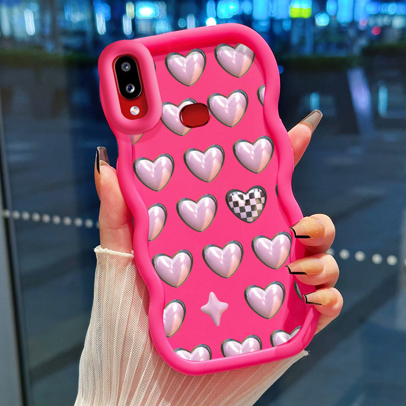 Casing Hp Untuk Samsung A10s M01s Case 3D Pink Heart Image Cesing Polos Kasing Macaron gelombang Kes