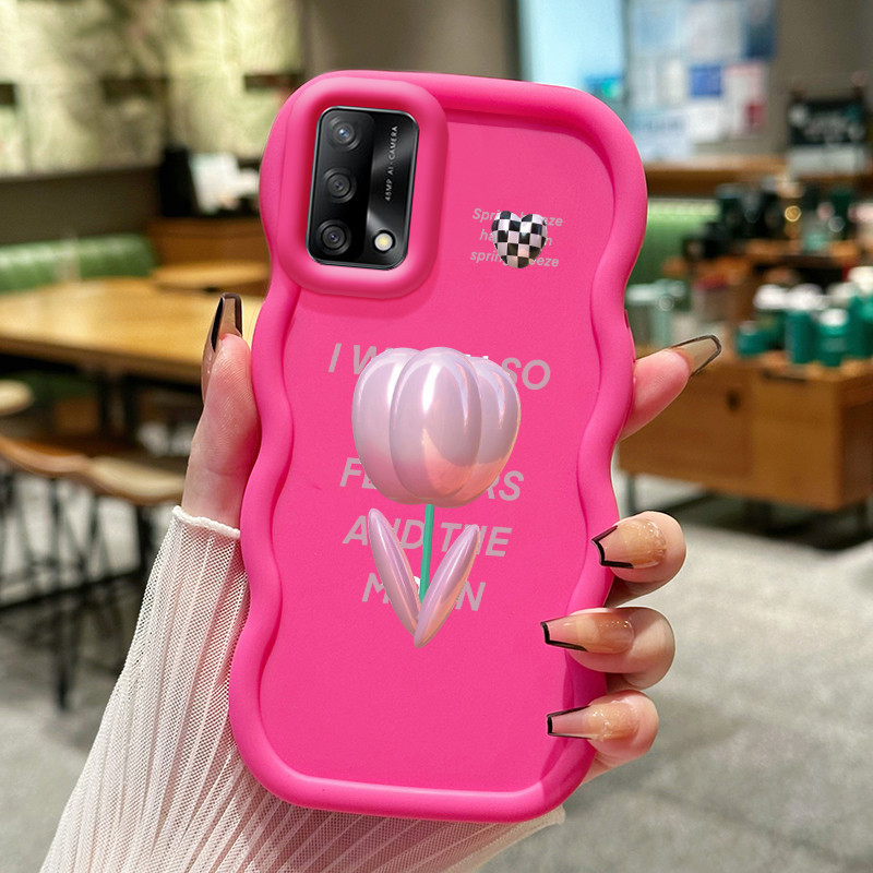 Casing Hp Untuk OPPO A74 A95 F19 F19s Reno 6 Lite Case Cute 3D Pink Tulip Cesing Polos Kasing Macaro