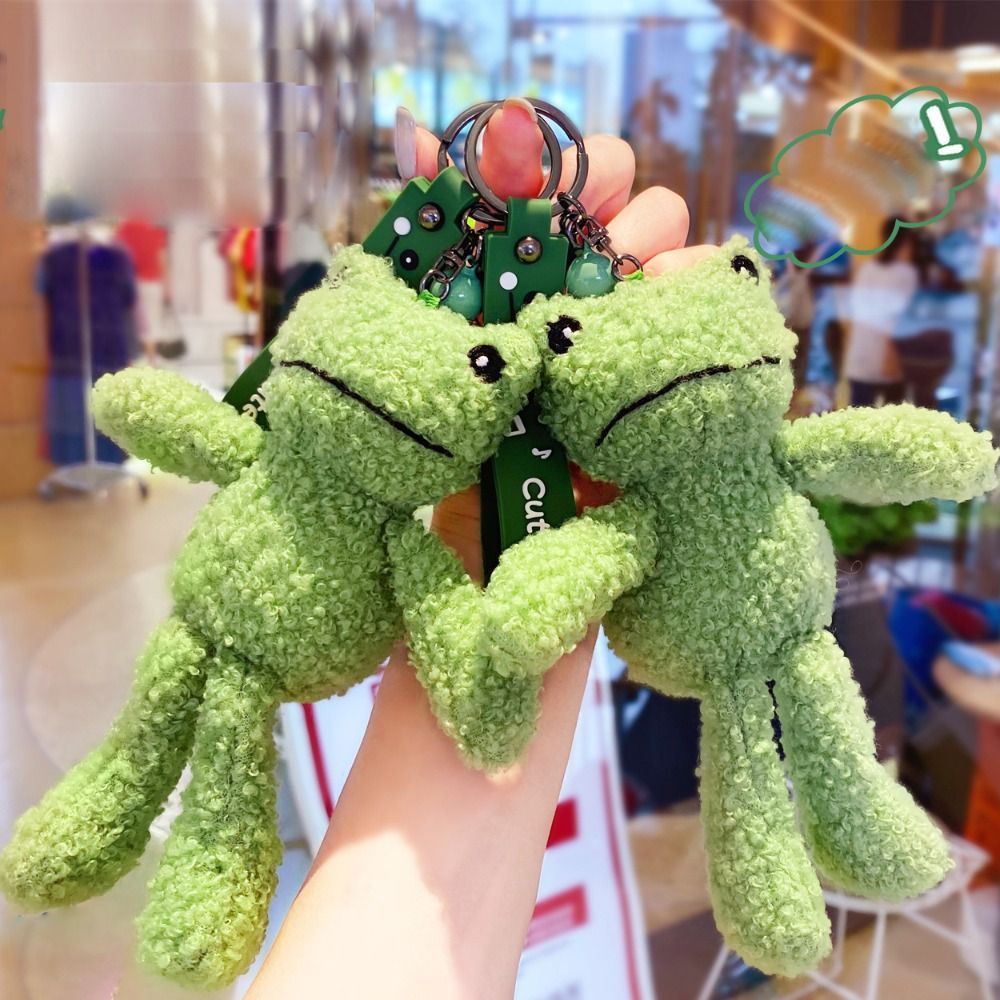 Handbag Keyring Frog Keychain Handbag Accessories Cute Frog Plush Frog Keyring Green Color Creative