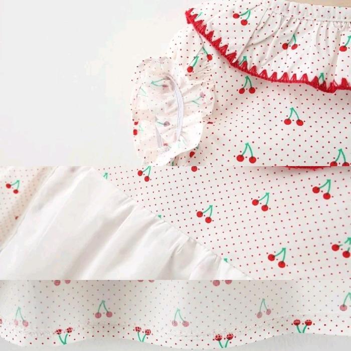 Gaun bayi anak import katun cherry merah putih oranye lucu kasual