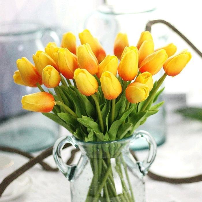 Ada Stok Grosir Bunga Jakarta 12 Tangkai Tulip Latex Gradasi Orens Artificial Plastik untuk Hiasan