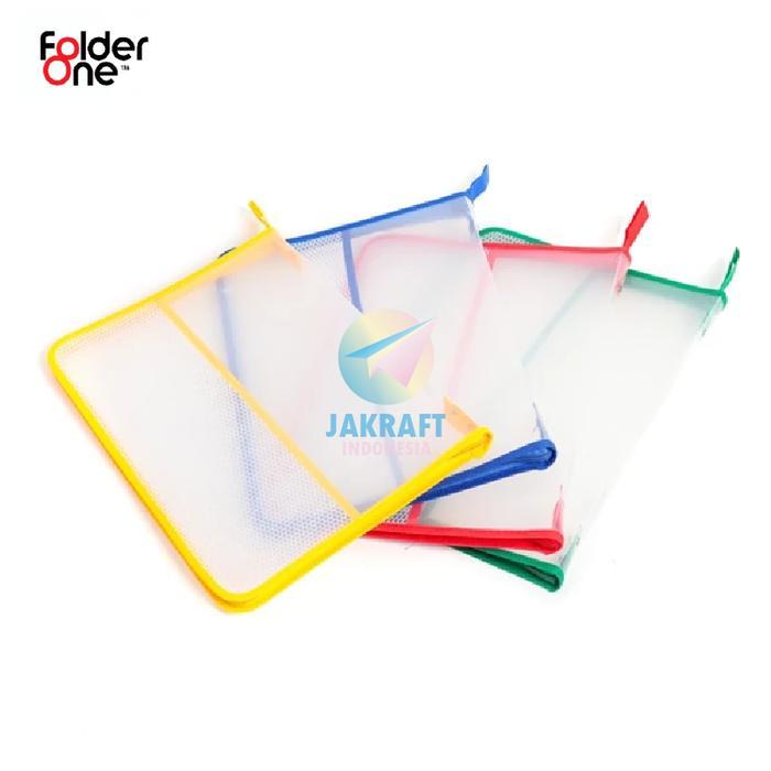 (1 Pcs) Map Zipper Bag Plastik F4 Folder One Zbo 100F Tebal Hitam /Biru / Merah / Hijau / Kuning /