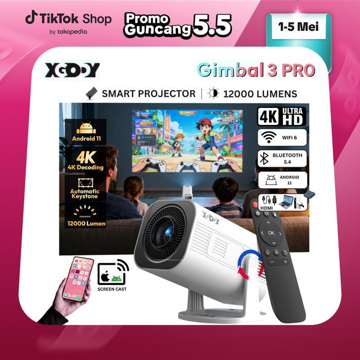 Xgody Gimbal 3 Pro Smart Proyektor Lcd Android 11 - 720P - Auto Keystone - Netflix - Youtube - 220