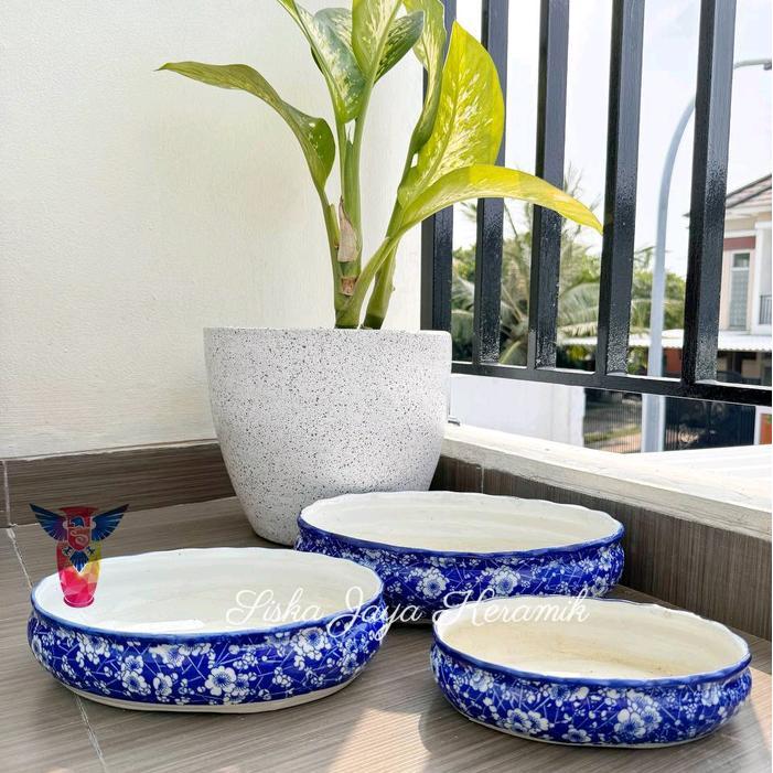 pot tanam untuk bonsai set 3 keramik motif sakura