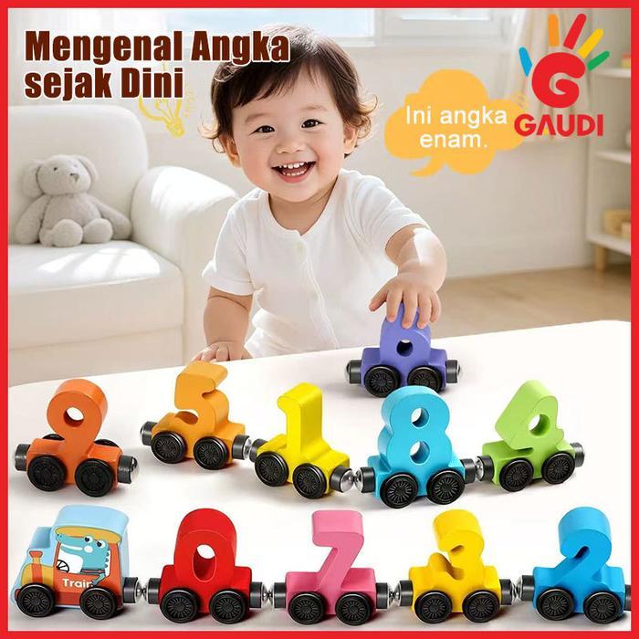 ` Gaudi Mainan Edukasi Anak Kereta Api Magnet Angka 1-10 Dari Kayu / Puzzle Digital Train Dengan