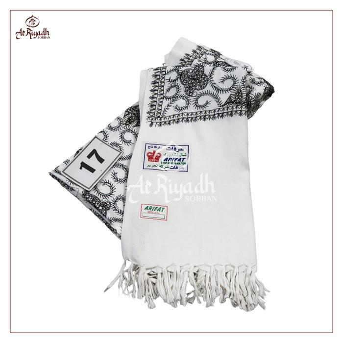 Sorban Kashmiri ARIFAT Putih Full Motif Sulam Ready