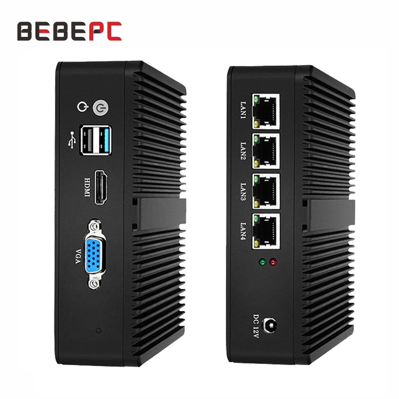 . Fanless Mini Pc Server Firewall Intel Celeron J1900 J4125 4Lan -