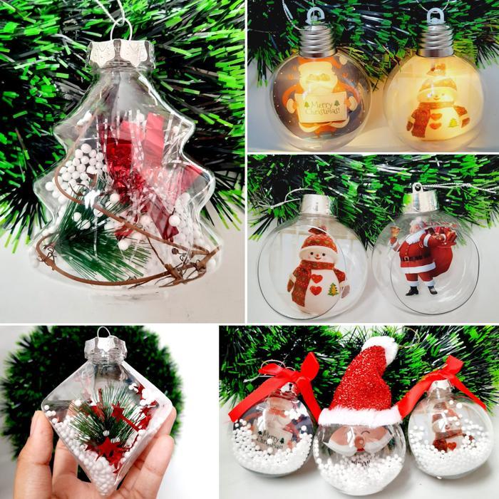 Gantungan Natal Bola Bening Santa Bola Cherry Dekor Hiasan Natal Murah