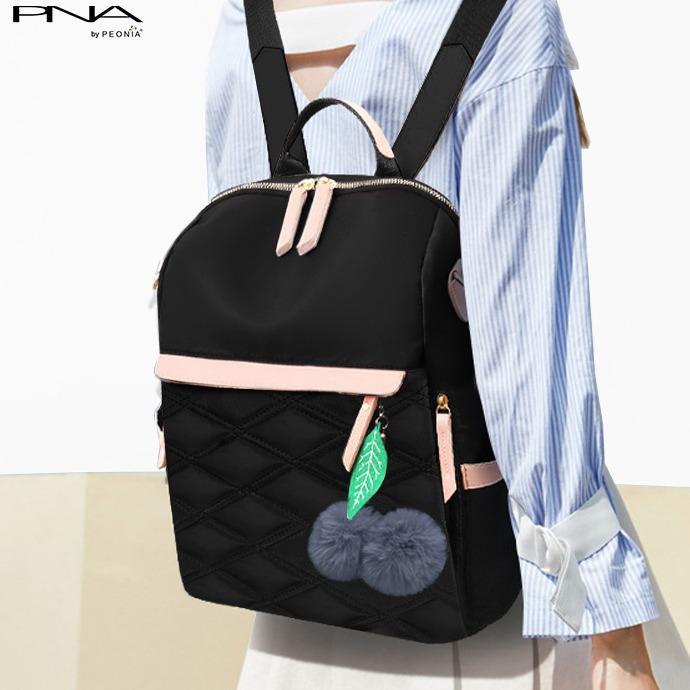 Oneda Bag - Pna Cherry Pom Water Resistant Ransel Korea Tas Wanita Punggung Kantor Kerja Sekolah