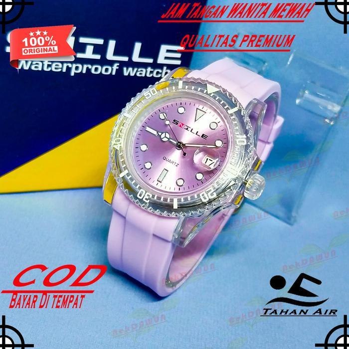 WatchNews- Jam Tangan Wanita Mewah Cewek Anti Air Warna Pink Dan Ungu Original Snille Tali Rubber