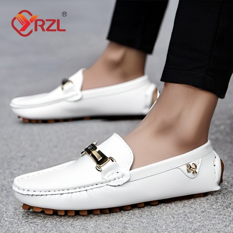 YRZL White Loafers Men Handmade Leather Loafers Casual Driving Slip on Shoes Man Comfy Moccasins Big