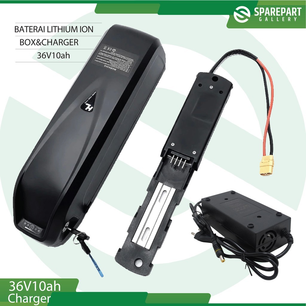 Aki Baterai Lithium Ion 36v10Ah dan charger sepeda listrik 36v
