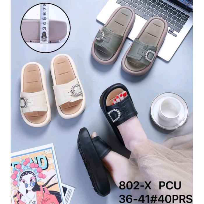 Sandal Karet Jelly Import Wanita Slip On Tebal 5 Cm Motif Gesper Bagus Stainless Anti karat Balance