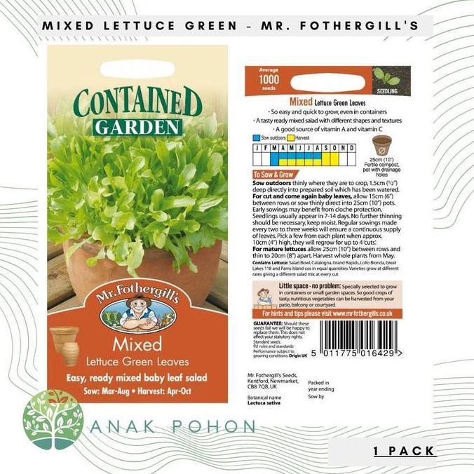 fresh ( 1 PACK ) Benih Mixed Lettuce Green Leaves - Mr. Fothergills
