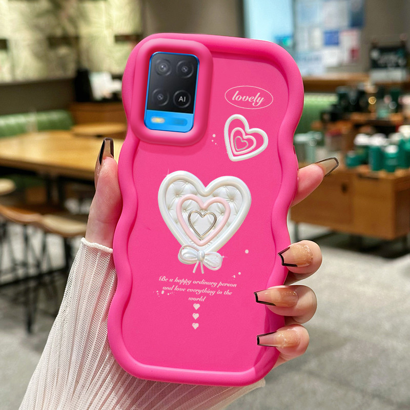 Casing Hp Untuk OPPO A54 Case Hati Putih Bow Cesing Polos Kasing Macaron gelombang Kesing Silikon So