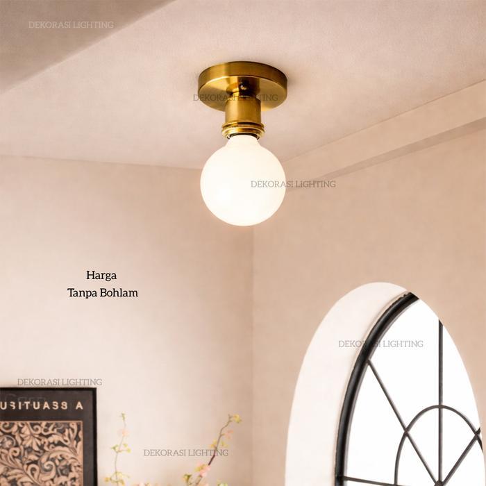 Lampu plafon simple fiting kuningan e27 hias teras balkon minimalis gold ceiling lamp