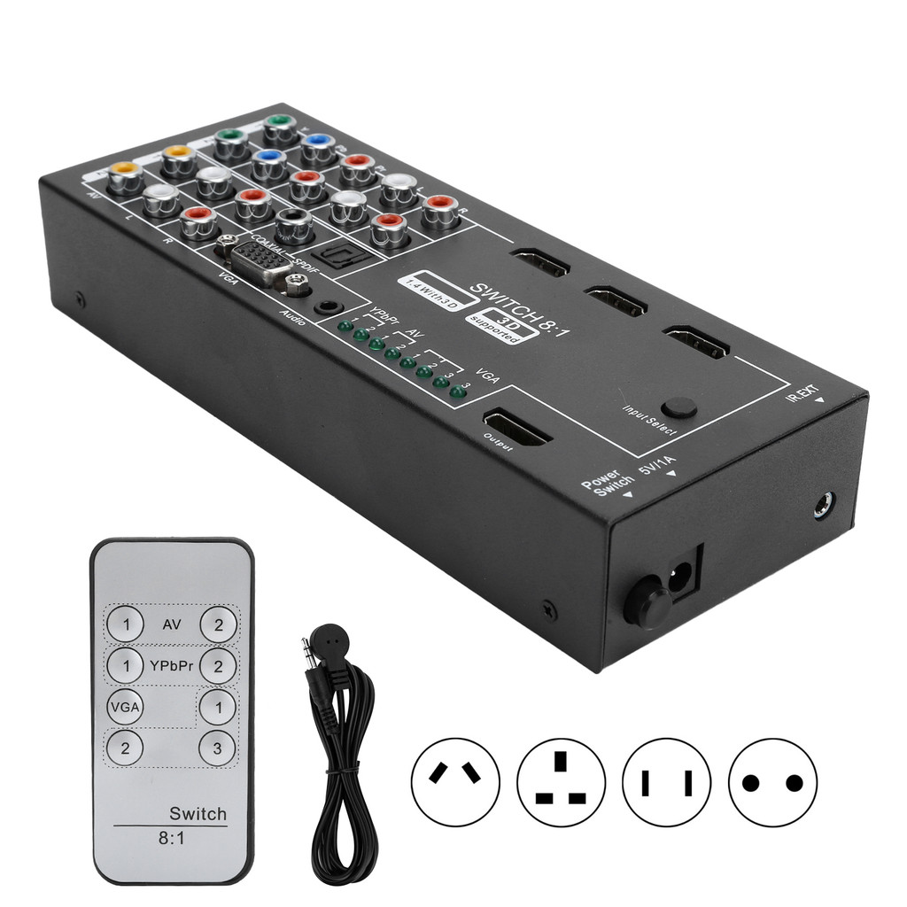 PROMO M001 MultiFunctional HDMI Audio Extractor Switcher with 8 Inputs to 1 HDMI Output Multi‑Functi