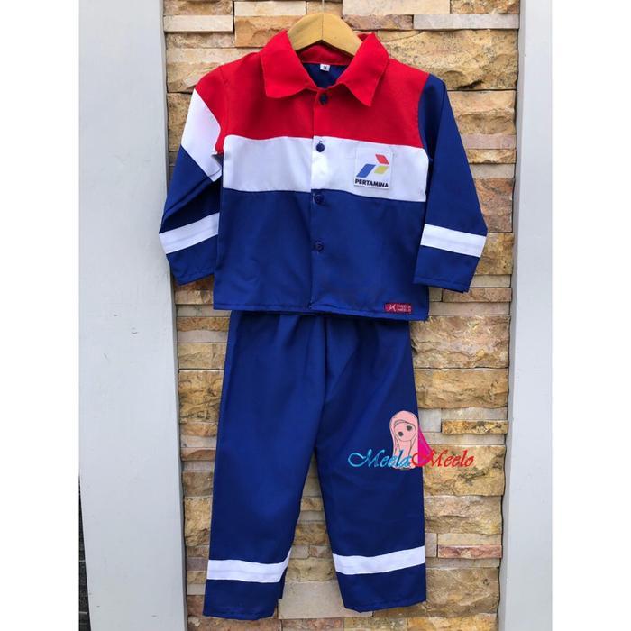 Kostum Baju Pertamina Anak Laki Laki Perempuan Property Grosir foto Bayi Usia Newborn-10 Tahun