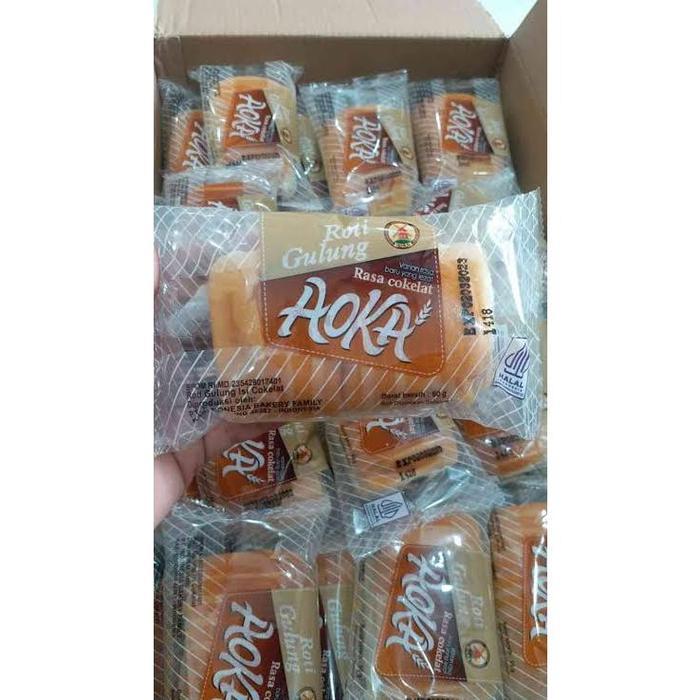 AOKA ROTI GULUNG RASA COKELAT 60GR ISI 20PCS COKLAT BAKERY