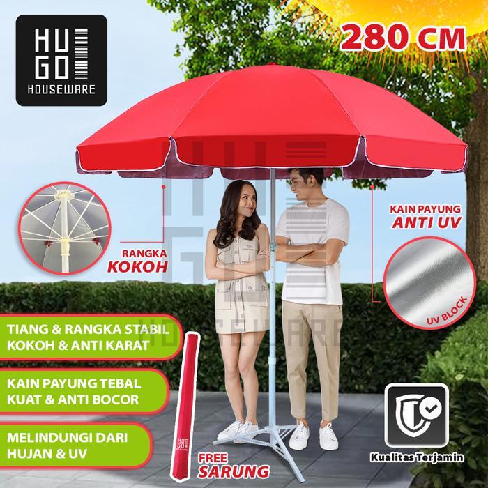 HUGO Payung Jualan 280 CM Payung Tenda Taman Pantai Cafe Bazar Lapak dengan Sarung *