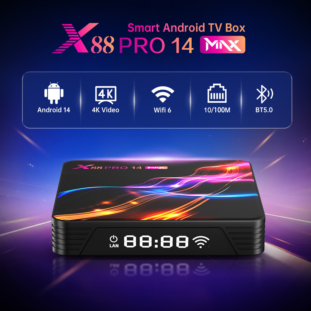 X88 Pro 14 Max Android 14.0 Smart TV Box RK3528 2,4G/5G WIFI6 4K HD BT5.0 H.265 decoder Media
