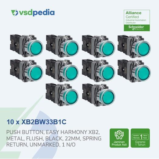` SCHNEIDER ILLUMINATED PUSH BUTTON XB2 GREEN 24V AC/DC XB2BW33B1C X 10