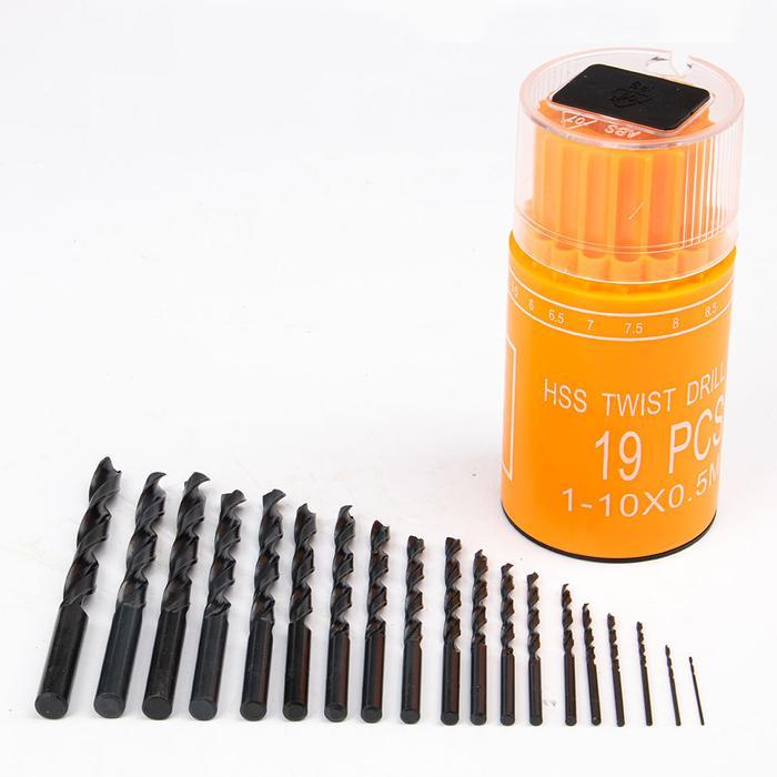 tahug99 JLD Mata Bor Hss 19pcs Mata bor baja 1-10mm TWIST DRILL SET Mata bor Untuk logam besi beton