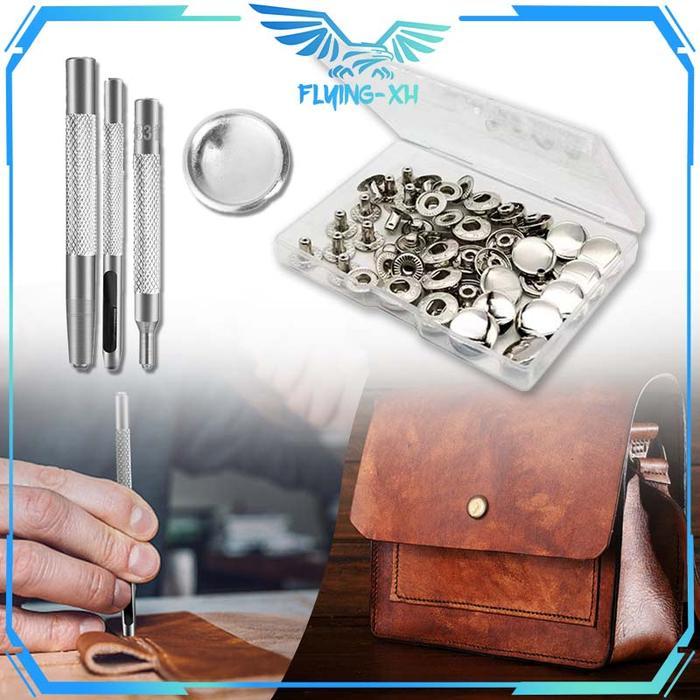 48pcs Kancing Snap Besi Dengan 4pcs Alat Pemasang Kancing Snap Kancing Jepret Besi Kancing Dompet