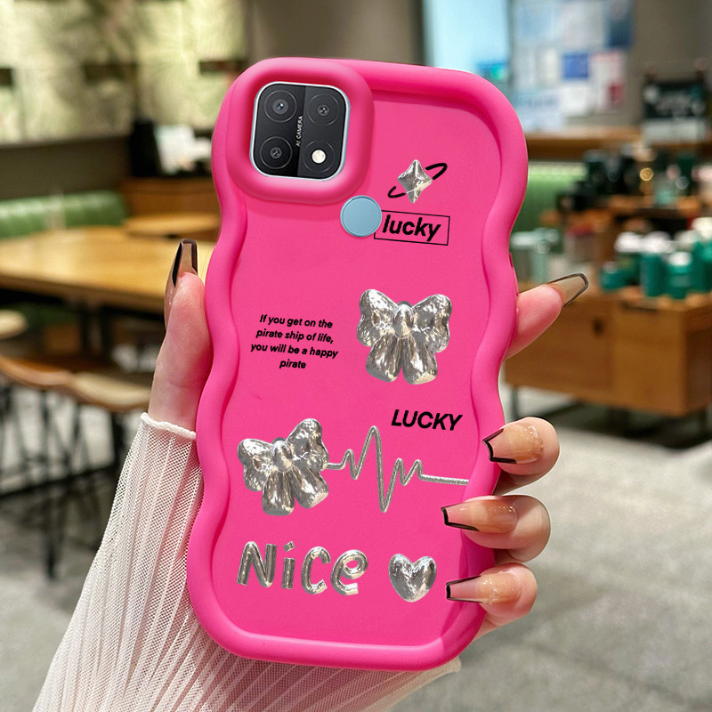 Casing Hp Untuk OPPO A15 A15s A35 4G Case Perak Bow Cesing Polos Kasing Macaron gelombang Kesing Sil
