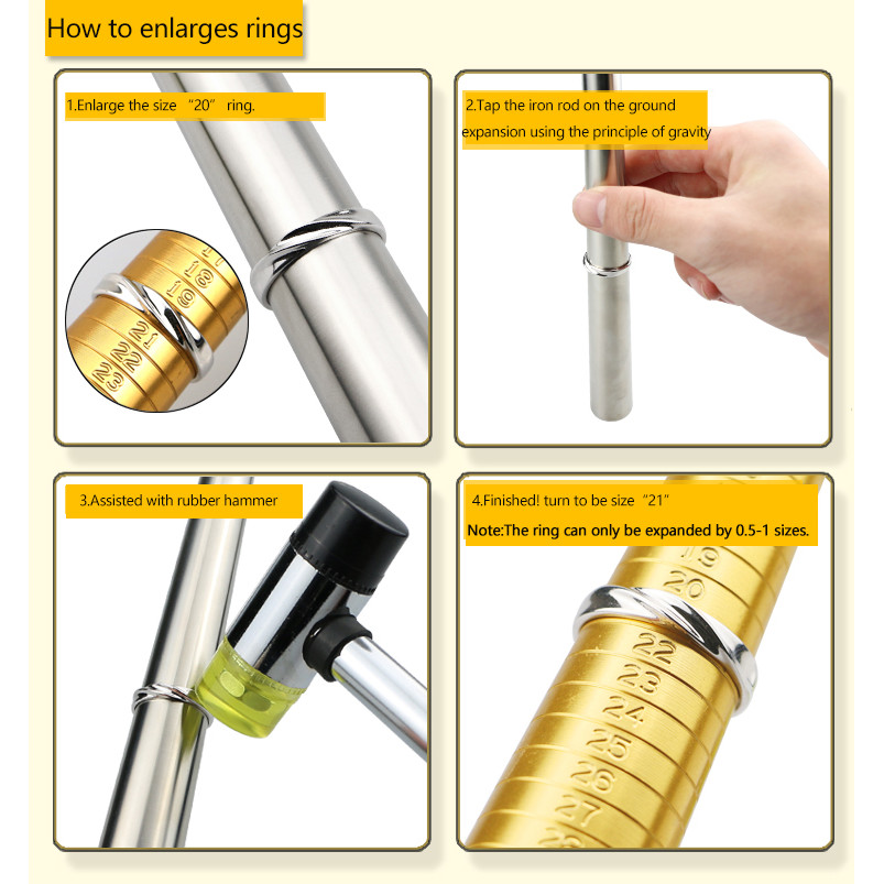 Professional Ring Enlarger Stick Mandrel Handle Hammers Ring Sizer Finger Measuring Stick For DIY